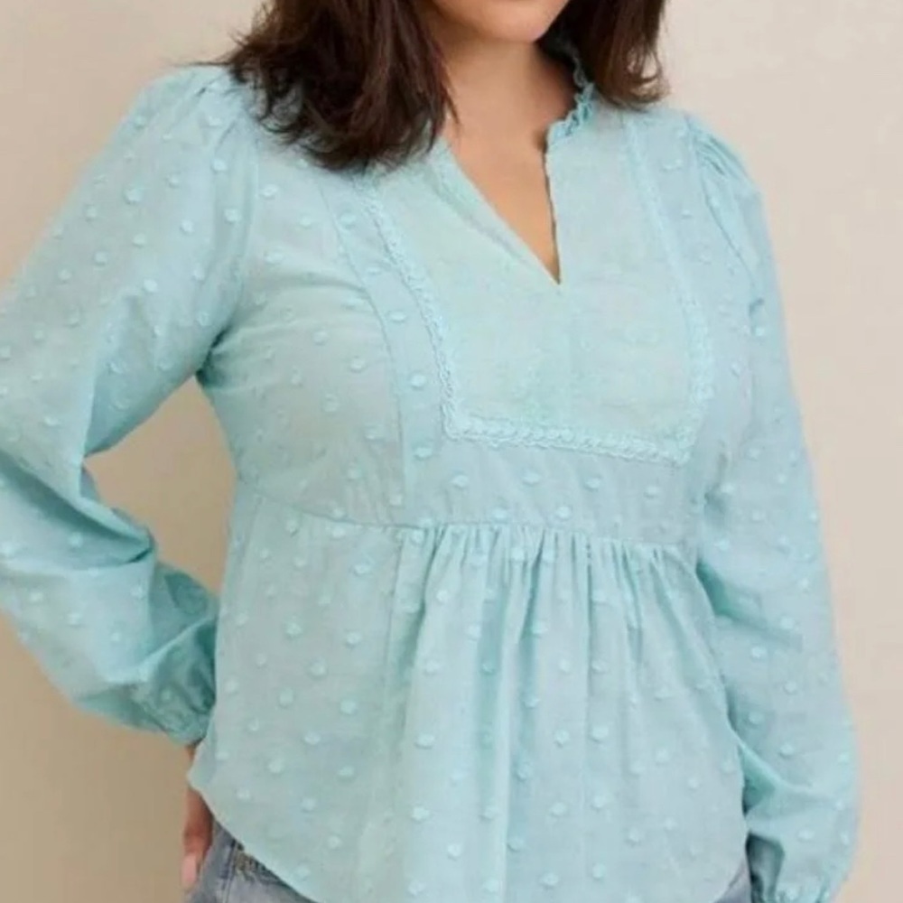 Torrid Blue Clip Dot Mixed Eyelet Yoke Detail Top Size 4 (26/28) NWT